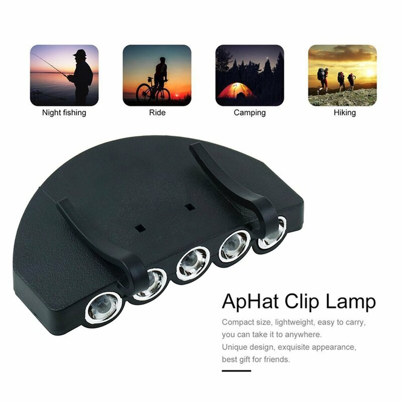Lâmpada principal prático para pesca noturna, Hot Clip Cap Light, Hat Lamp, Camping, 5 LED, Hot