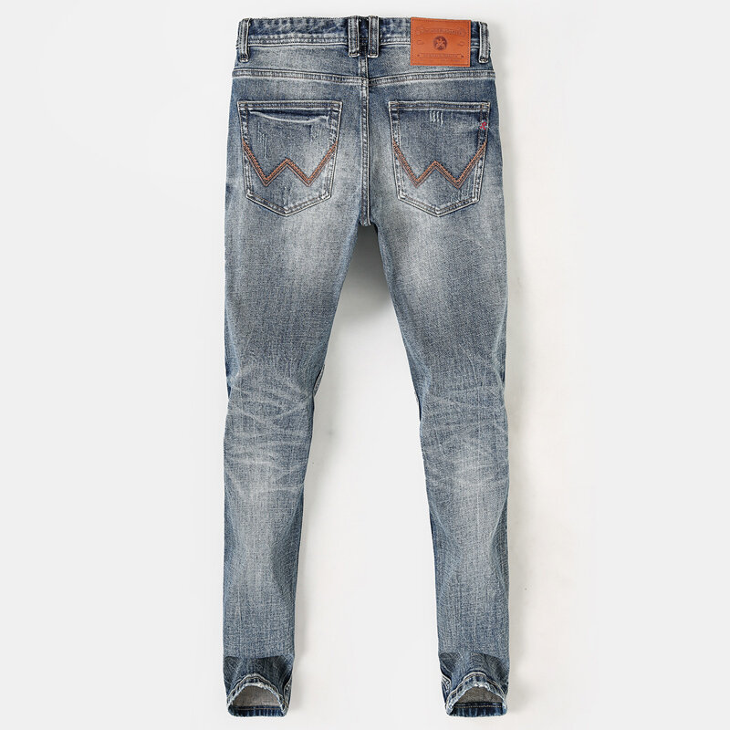 Модные дизайнерские джинсы для мужчин, высококачественные синие эластичные узкие рваные джинсы в стиле ретро, мужские винтажные брюки, повседневные джинсовые брюки для мужчин