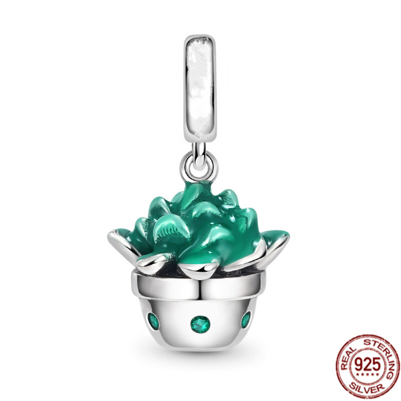 Hot Sale 925 Sterling Silver Cactus Succulents Dangle Charms Beads Women DIY Fashion Jewelry Gift Fit Original Pandora Bracelet