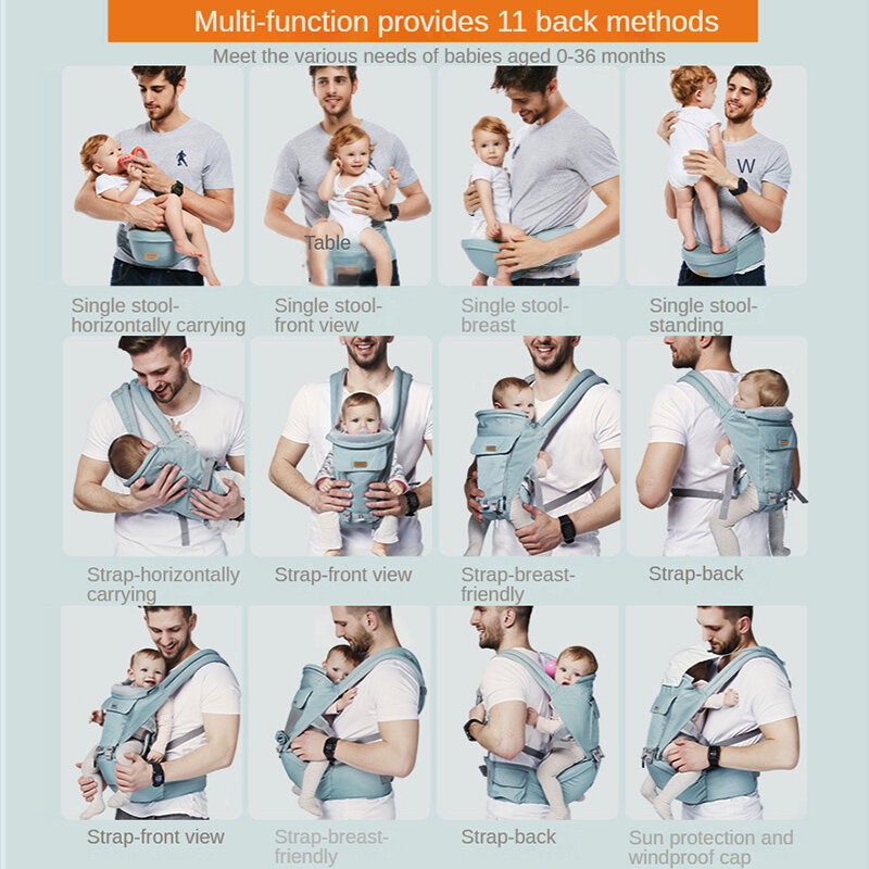 حمالة الطفل 5 في 1 كل موقف على ظهره نمط حبال لعقد الأطفال الرضع والأطفال من 7-35 رطل معتمد مريح