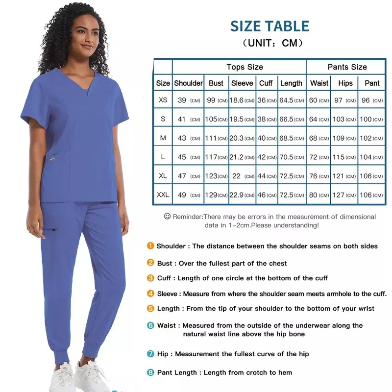 Uniforme médico de 2 piezas para mujer, conjunto de ropa de enfermera Unisex, Top con bolsillo y pantalones con cremallera, trajes para correr, ropa de enfermería para sala de operaciones
