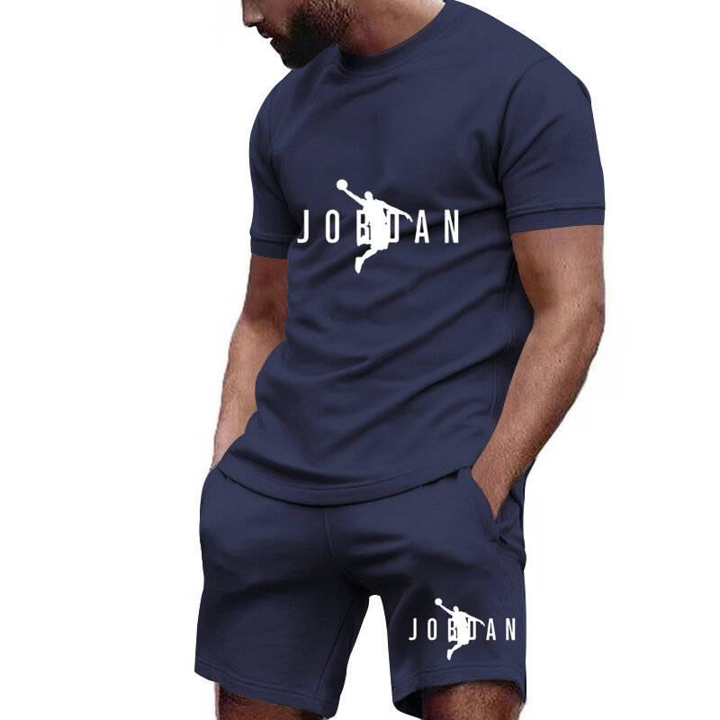 Setelan baju olahraga pria musim panas, 2024 pakaian olahraga pria lengan pendek + celana pendek olahraga kasual pria Jogging