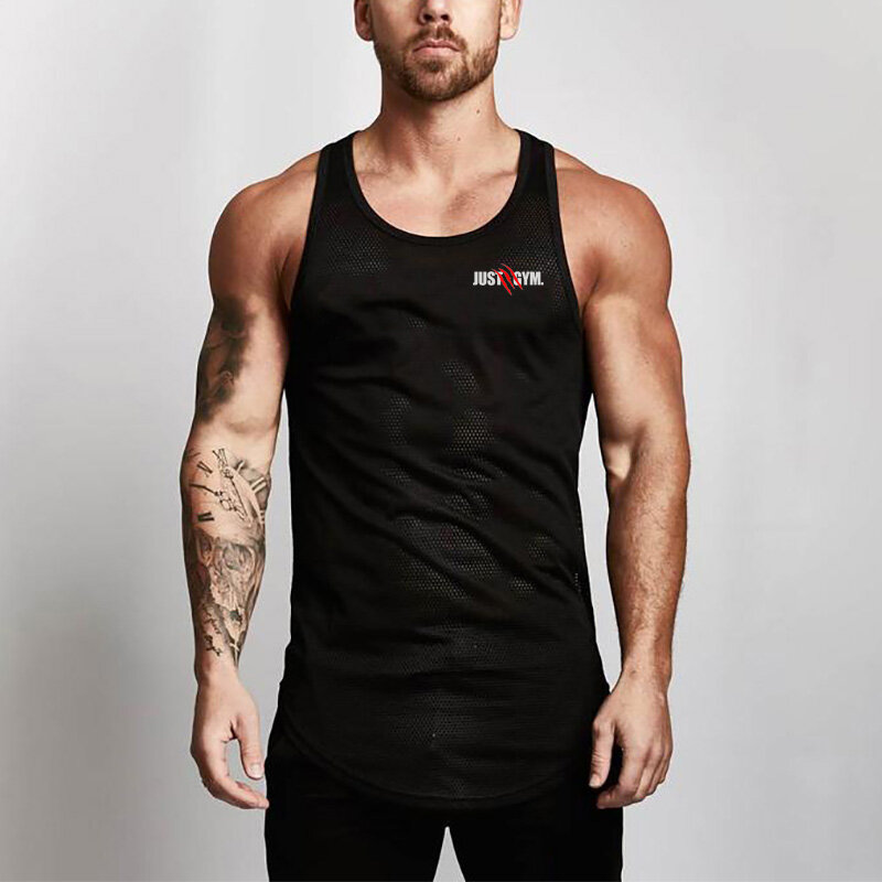 New Fashion Casual Sleeveless Breathable Quick Dry Shirts Gym Bodybuilding Workout Tank Top Men Fitness Slim Fit Mesh Singlet