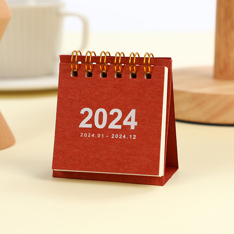 Kalender meja kantor, 2024 Mini portabel warna polos, kalender koil meja kreatif dekorasi meja kantor