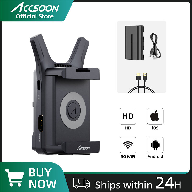 Accsoon-transmisor de vídeo inalámbrico Cineview Nano, dispositivo con batería, abrazadera para teléfono, HDMI, rango de 150M, latencia de 60ms, 5GHz, Wifi, para Android e IOS