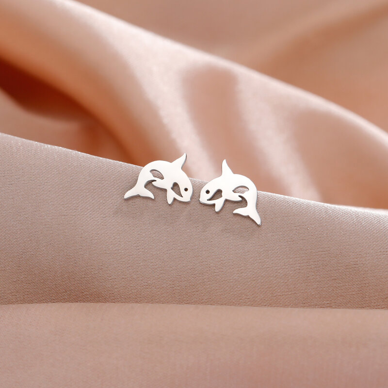 Unift Whale Shark Animal Earrings Stainless Steel Stud Earrings for Women Korean Fashion Lovely Mini Ear Piercing Jewelry Gift