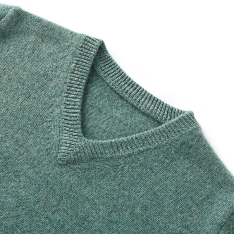 Autumn/Winter Men's New Korean Pullover 100% Cashmere Light Luxury High Grade Sweater Solid V-Neck Blouse