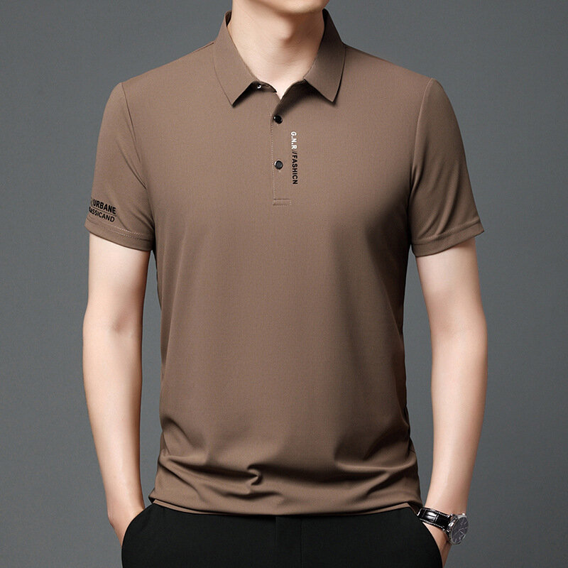 Новинка лета 2024, Мужская вафельная рубашка-поло, однотонная, средняя молодежная мода, универсальная Свободная модель