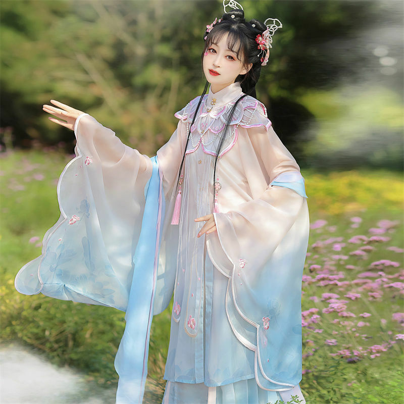 Abito Hanfu in stile cinese Set donna tradizionale elegante ricamo floreale costumi da fata abiti da principessa dinastia Ming femminile