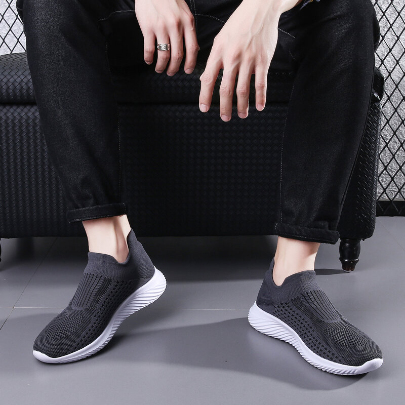 Tênis masculino respirável têxtil uppers confortável leve amortecimento qualidade deslizamento-on unisex cross-trainer sapato minimalista