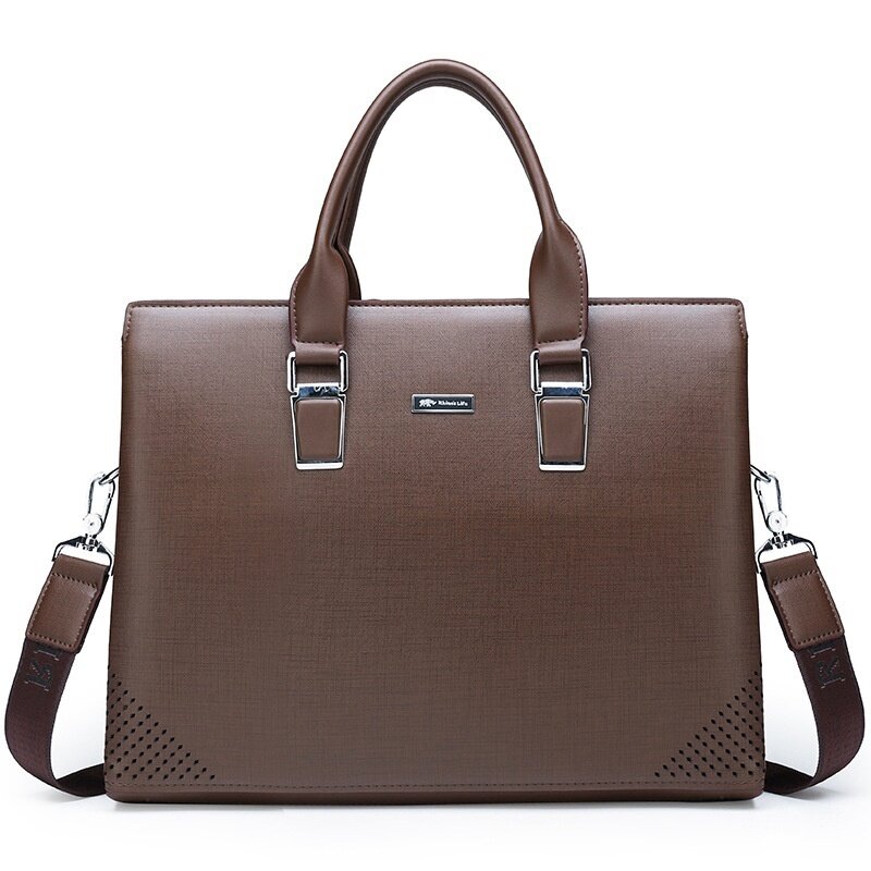 Tas kerja kulit asli untuk pria, tas kurir bahu bisnis tas tangan kapasitas besar tas Laptop kantor untuk pria