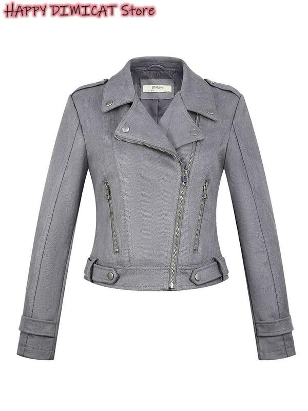 Женская верхняя одежда, шикарные топы, осенне-зимняя женская кожаная куртка, свободное женское замшевое короткое пальто с ремнем, Байкерская Одежда