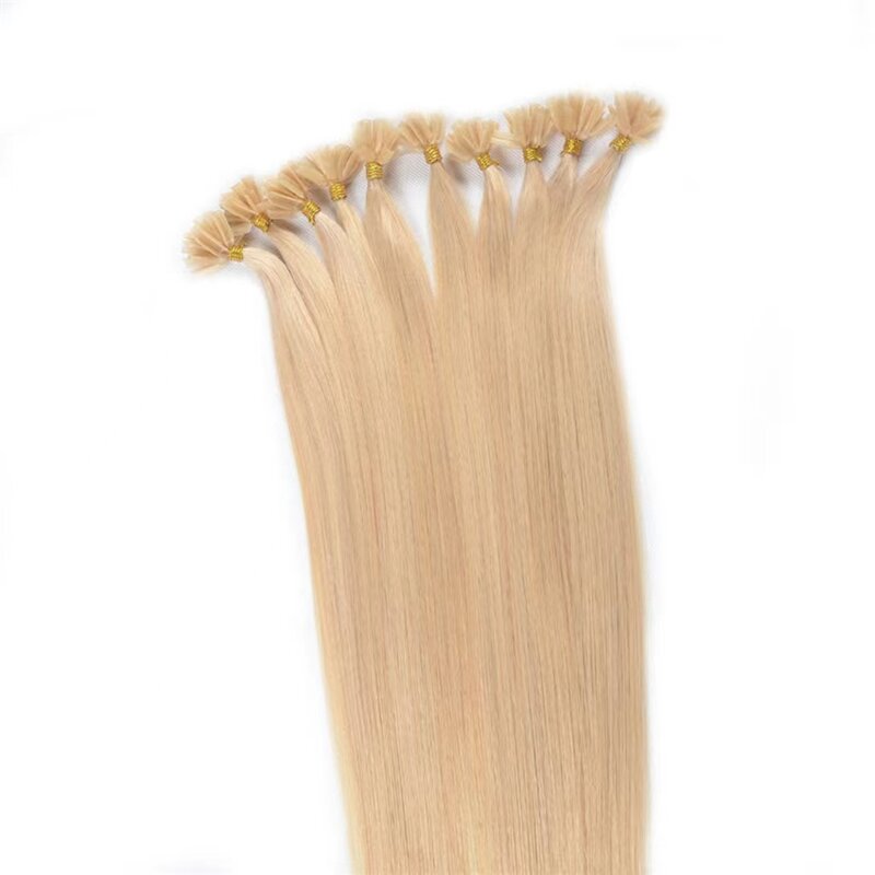 Extensiones de cabello humano brasileño liso con punta en U, cabello de queratina Remy, prepegado, rubio miel, fusión de uñas, n. ° 613