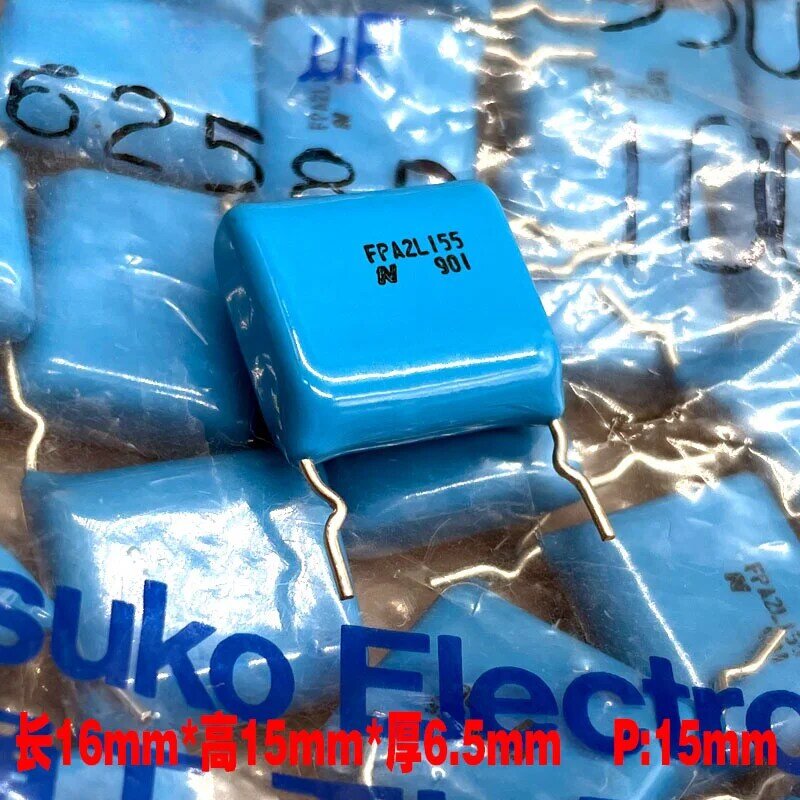 Nitsuko-超薄型フィルムコンデンサ,高周波,銅ピン,cbb 155, 1.5uf,1u5,550v,450v,10個