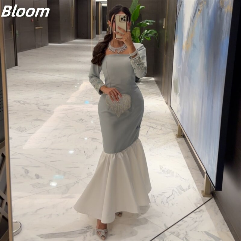 Bloom-squareネックサテンプロムドレス、シースプリンセスセレブフリルイブニングドレス、フォーマルパーティードレス、2024