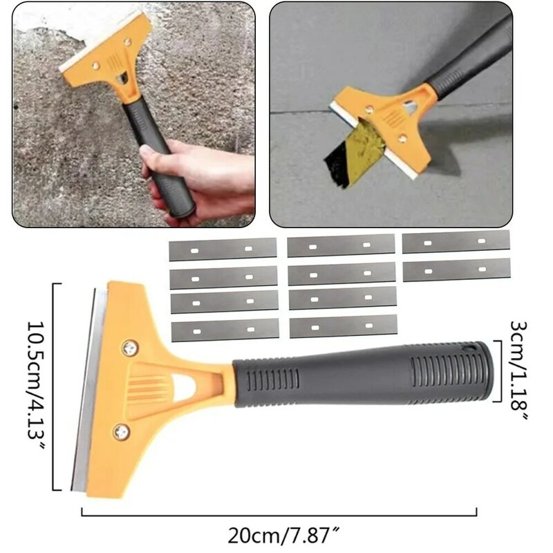 Pemotong pengikis sekop pembersih portabel, 10 buah Set pisau untuk kaca lantai keramik ubin marmer renovasi alat tangan