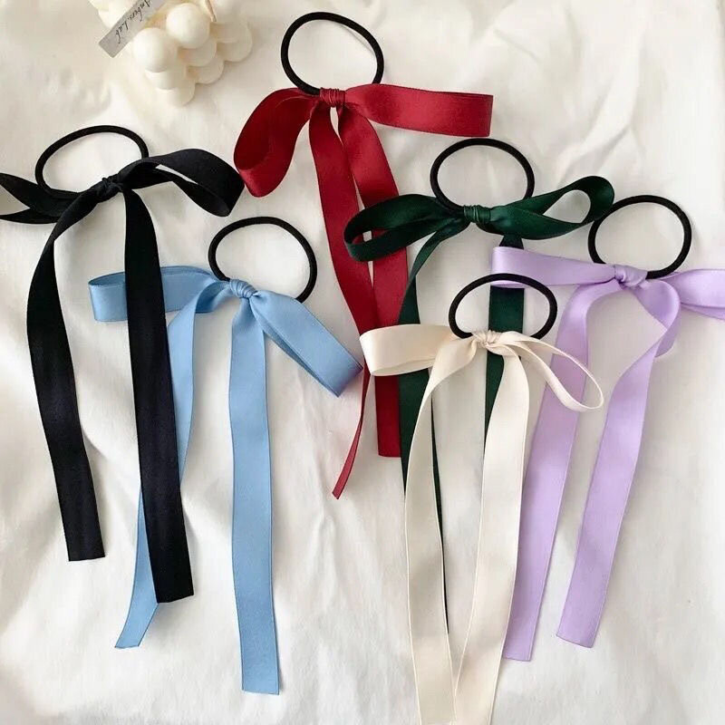 Fashion Long Tassel Streamer Elastic Hair Bands Ribbon Bowknot Hair Ties Girls Ponytail Holder Headwear Accessories