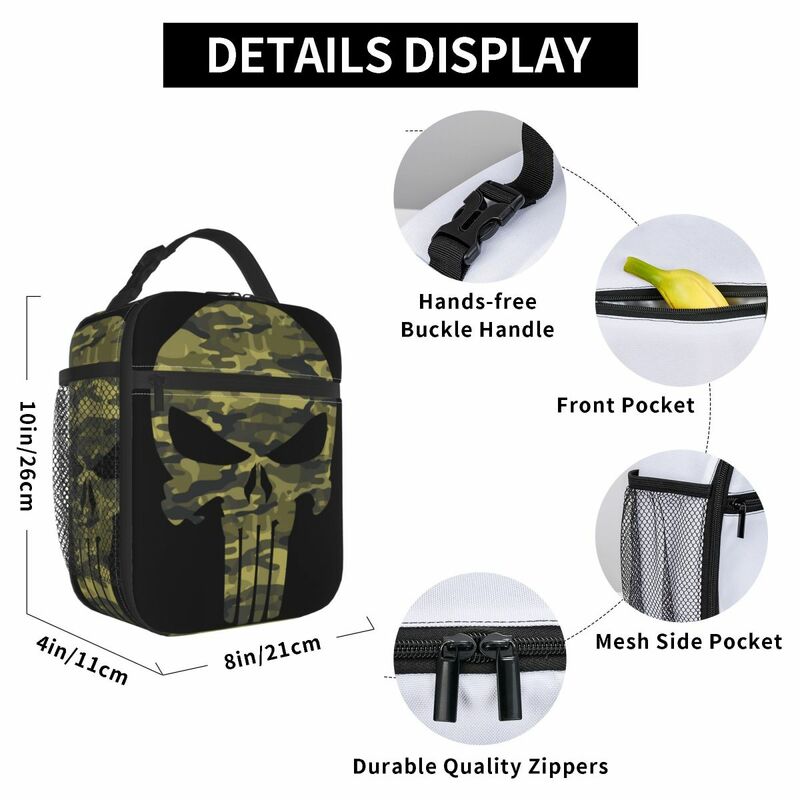 Персонализированные камуфляжные портативные Ланч-боксы с изображением Карателя, черепа, многофункциональная теплоизолированная сумка для обеда, для офиса и работы