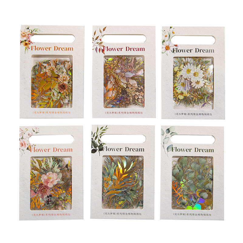 40Pcs Vintage Golden Plant Flowers Stickers Waterproof Transparent Stickers For DIY Diary Planner Scrapbook Art Craft Supplies