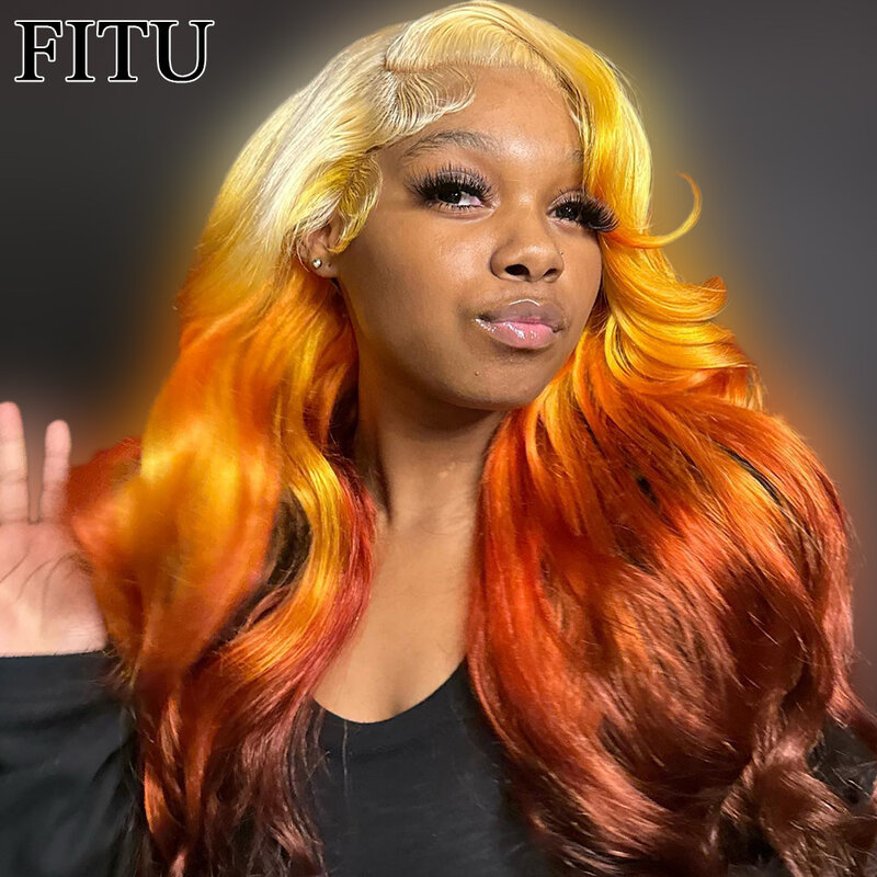 FITU Highlight Transparent 13x6 13x4 Lace Frontal Human Hair Wig 613 Colored  Plucked With Baby Hair 5x5 Lace Closure Wig