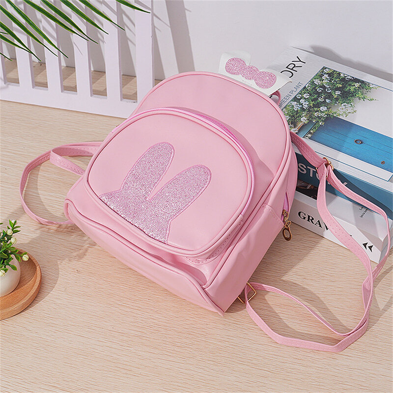 New Cute Rabbit Girl's Backpack Custom Name Soft PU Cartoon Backpack Embroidered Rabbit Ear Princess Kindergarten Snackbags