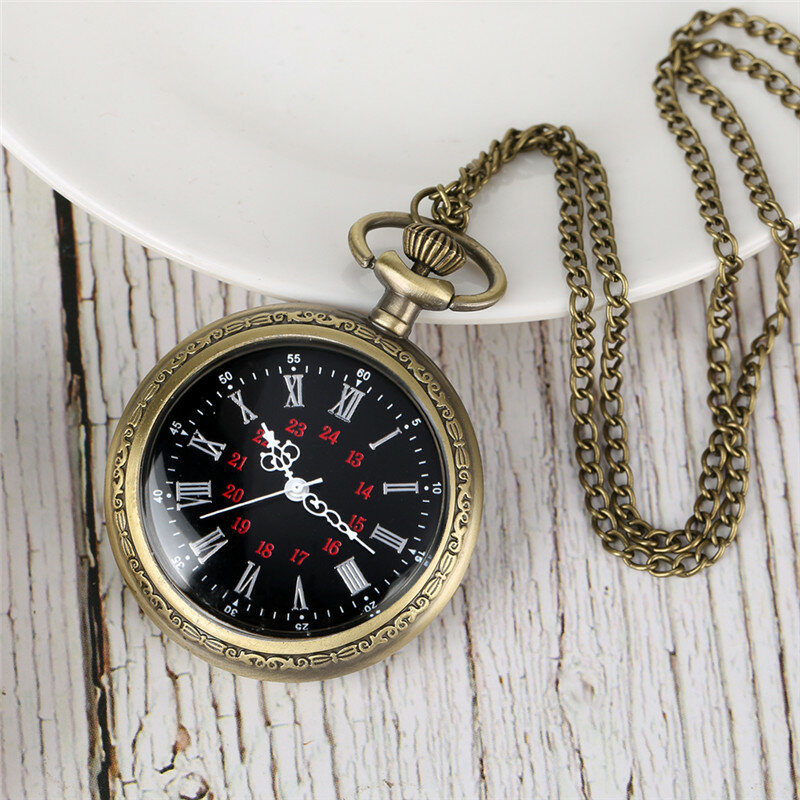 นาฬิกาแบบโบราณเปิดนาฬิกาผู้ชายผู้หญิง Bronze นาฬิกาโรมันตัวเลข Dial สร้อยคอจี้โซ่