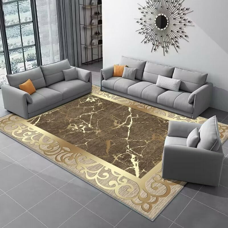 Luksusowy złoty europejski styl duży dywan do salonu wysokiej klasy dywany flanelowe do dekoracji sypialni zmywalne stoliki kawowe do salonu mata