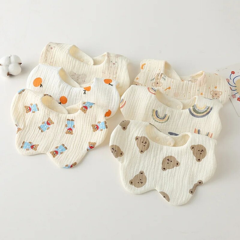 Korean Style Cotton Gauze Baby Feeding Bibs Summer Soft Petal Infants Print Saliva Towel Newborn Toddler Burp Cloth Kids Bib New