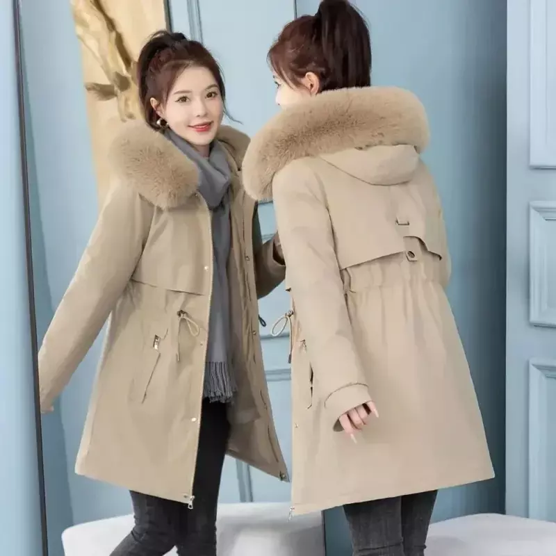 Fodera in pelliccia invernale giacca femminile calda nuovo 2023 cappotto moda donna cappotto invernale cintura donna Parka caldo giacca invernale con cappuccio donna