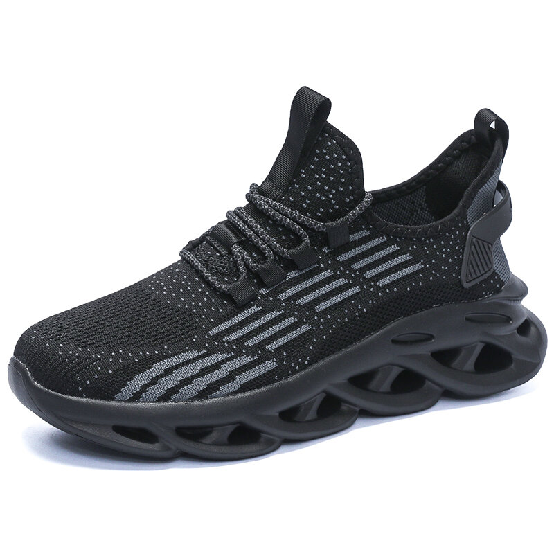 Men's running walking knit shoes Fashion casual sports shoes Breathable non-slip lightweight loafers plus size men's shoes