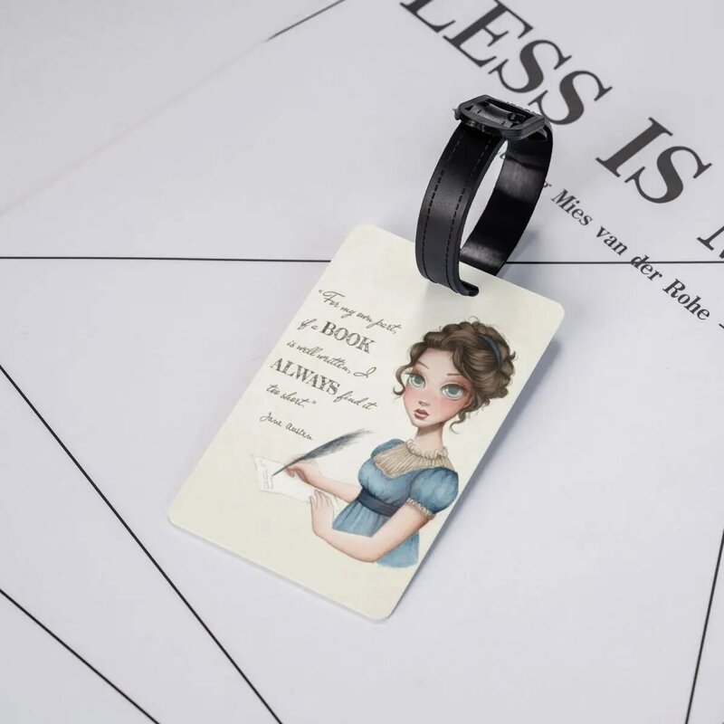 Custom Jane Austen Writing Book Luggage Tag With Name Card Writer Novel Privacy Cover ID Label for Travel Bag Suitcase