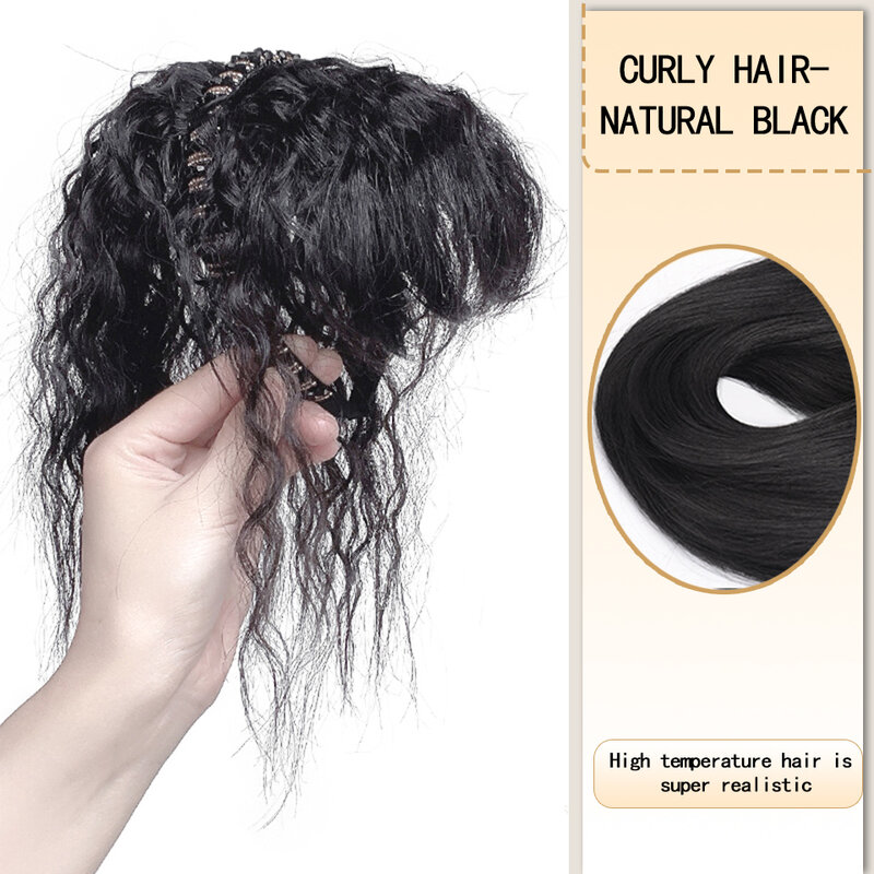 Peluca de diadema con flequillo, peluca sintética femenina, cabello rizado Natural cubierto, cabello blanco en la parte superior de la cabeza, pieza de peluca