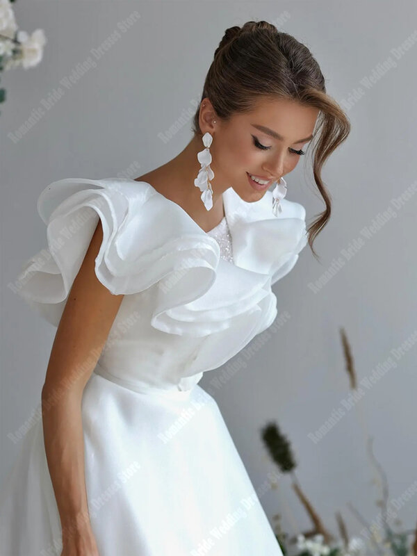 V-neck Women Wedding Dresses Floor-length Tulle Appliques A-line Backless Bridal Gowns For Lady 2023 New Boho Vestidos De Noche