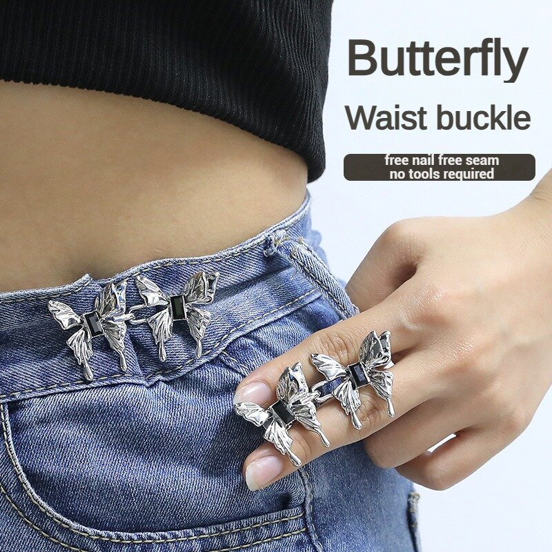1 paio di pantaloni a farfalla bottone in vita Clip di serraggio chiusura regolabile per Jeans fibbia staccabile spilla in metallo accessori donna uomo