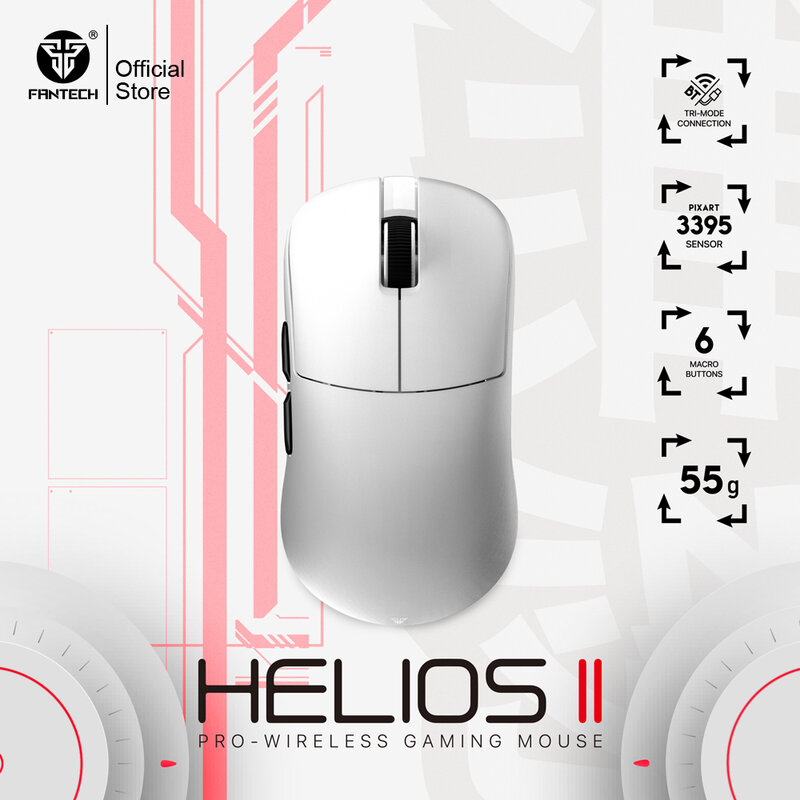 Fantech Helios II เมาส์แบบมีสายและไร้สายเมาส์สำหรับเล่นเกมส์ PAM3395 TTC GOLD SWITCH 26000dpi Optical Mouse 55g สำหรับ Gamer Mouse