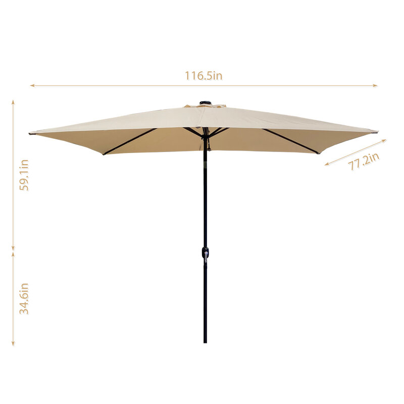 Paraguas de Patio al aire libre, sombrilla Rectangular de mesa de mercado de 10 pies x 6,5 pies con manivela y botón de inclinación