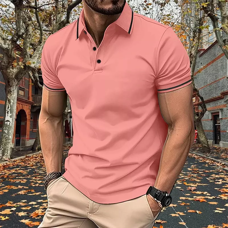 New men's summer new Polo solid color top, fashionable casual breathable quick drying men's short sleeved T-shirt