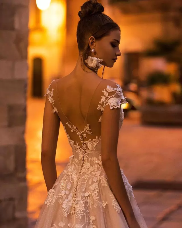Boho Brautkleider für Frauen schiere von der Schulter rücken freie Spitzen applikationen Brautkleid elegante Vestidos de Novia