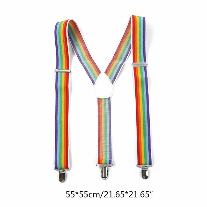 652F широкие регулируемые Y-образные подтяжки унисекс Радужный Цветной полосатый ремень с зажимом