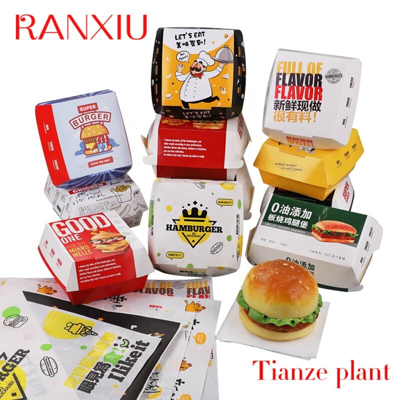 Custom Hamburger Box Take Away Kraft Emballage Custom Size and Logo Printing Customized Hamburg Box Clamshell Accept Food Free