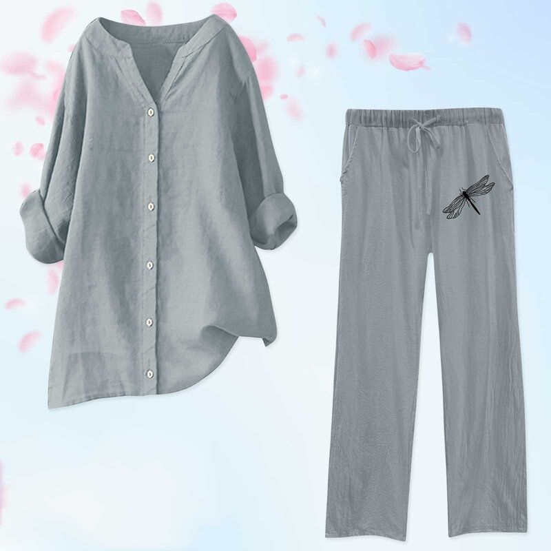 Conjunto de 2 piezas para mujer, blusa de pierna ancha con bolsillos, pantalones elásticos, camisa informal con cuello en V, pantalones de moda para Club