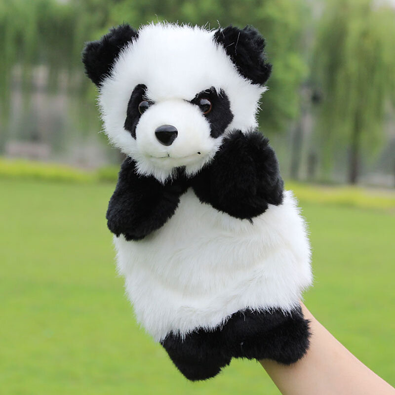 Q0KB Kleine Panda Handpoppen Kostuum Feestartikelen voor kinderen Pluche voor Grappig cadeau