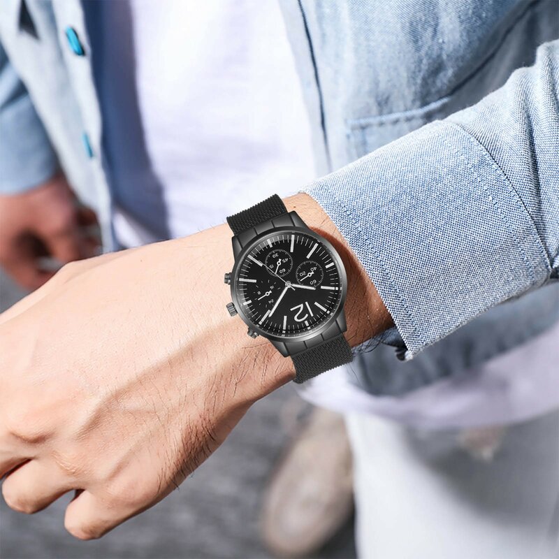 Reloj Hombre 2023 minimalista moda uomo Ultra sottile orologi semplici uomini d'affari nero cinturino in maglia di acciaio inossidabile orologio al quarzo