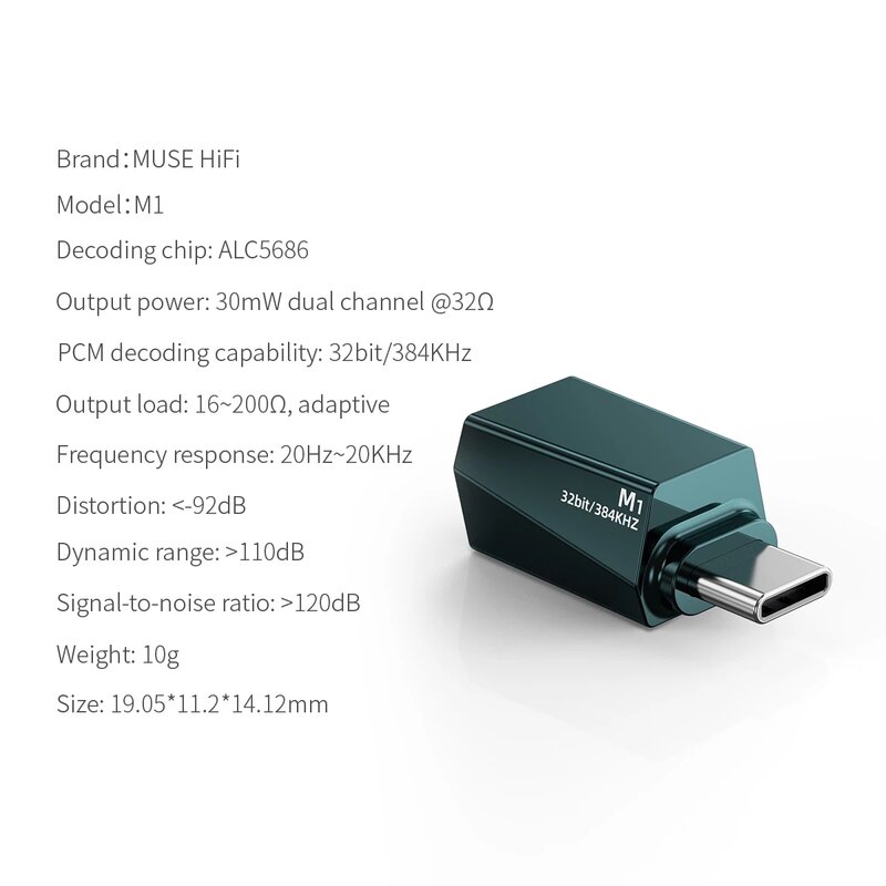MUSEHIFI M1 C타입 ~ 3.5mm 디코딩 앰프 DAC 384kHz 32bit 오디오 어댑터 칩, 7HZ 타임리스 Doko S12 ATOM2 적용