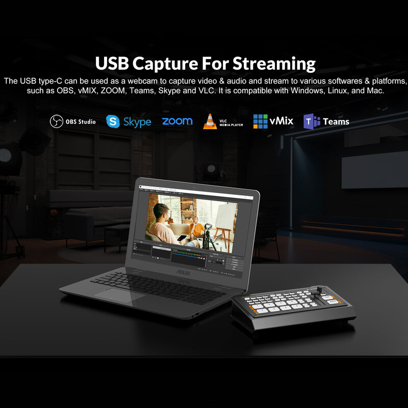 محول فيديو متدفق من AVMATRIX-Shark H4 HDMI مع خلاط صوت ، تصوير فيديو مباشر وتسجيل تدفق البث ، USK و DSK