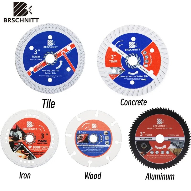 BRSCHNITT Mini Saw Blade set Diamond Cutting Disc for Cutting Concrete Wood Tile Metal Aluminum Granite 3inch 75mm