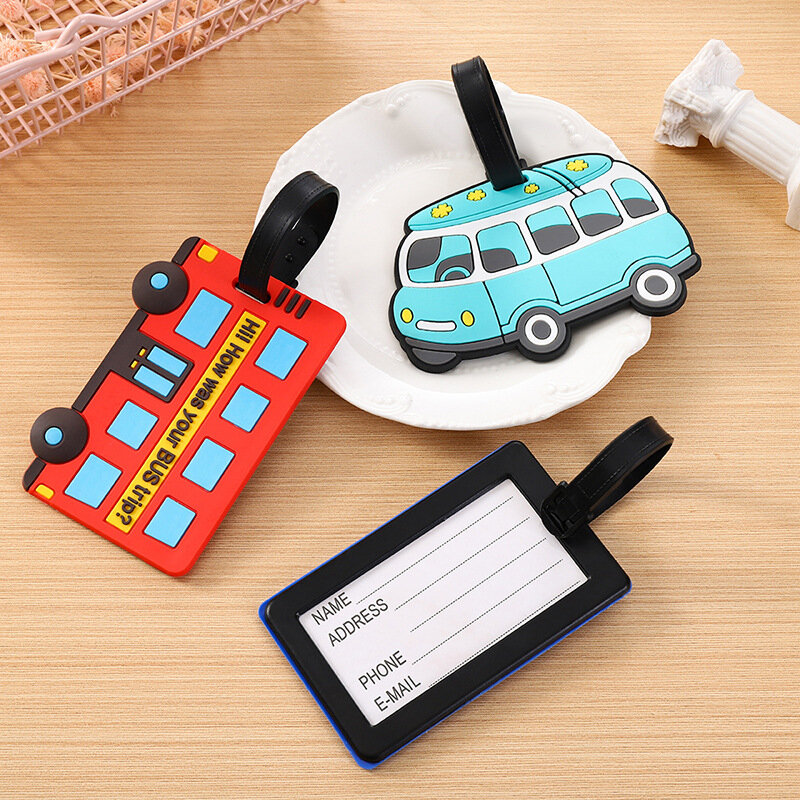 Cute Cartoon Cars PVC Silicone Luggage Tags Travel Luggage Name Tag Suitcase Bag Boarding Pass Travel Accessories