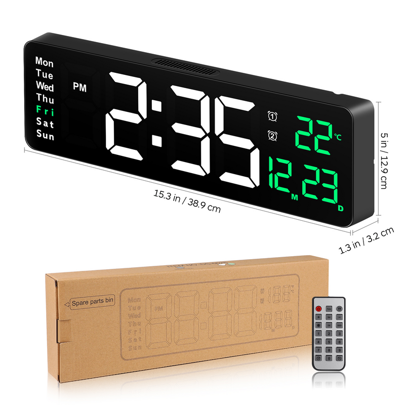 Modern Large Display Multifunctional Adjustable Dual Alarm Wall Mount Digital Clock Big Digital Wall Clock Large Digital Clock