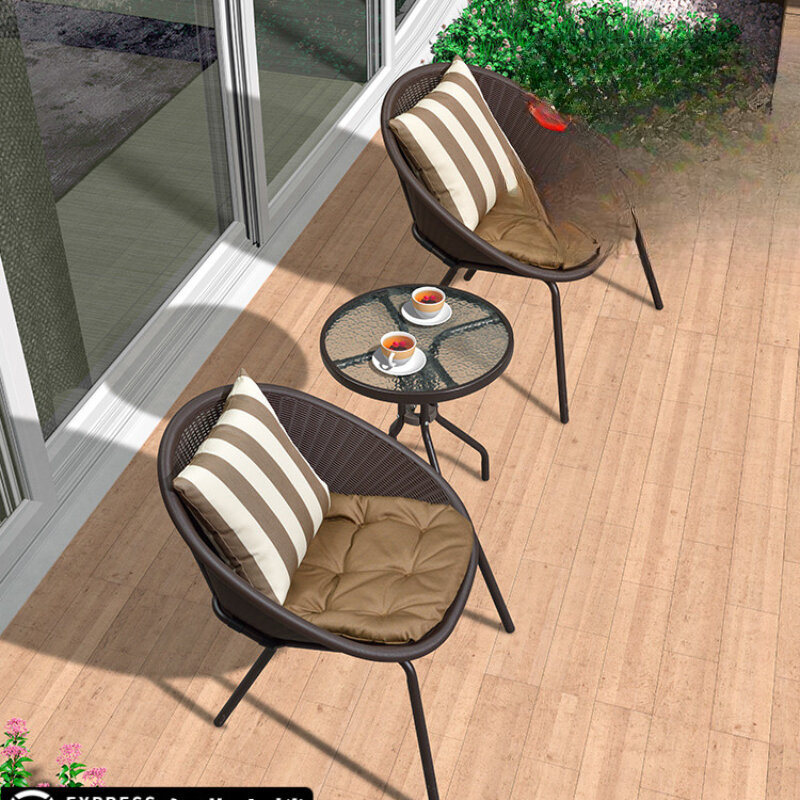 Pequena mesa e cadeira para varanda, Iron Art, simples e moderno, conjunto de 3 peças, casa