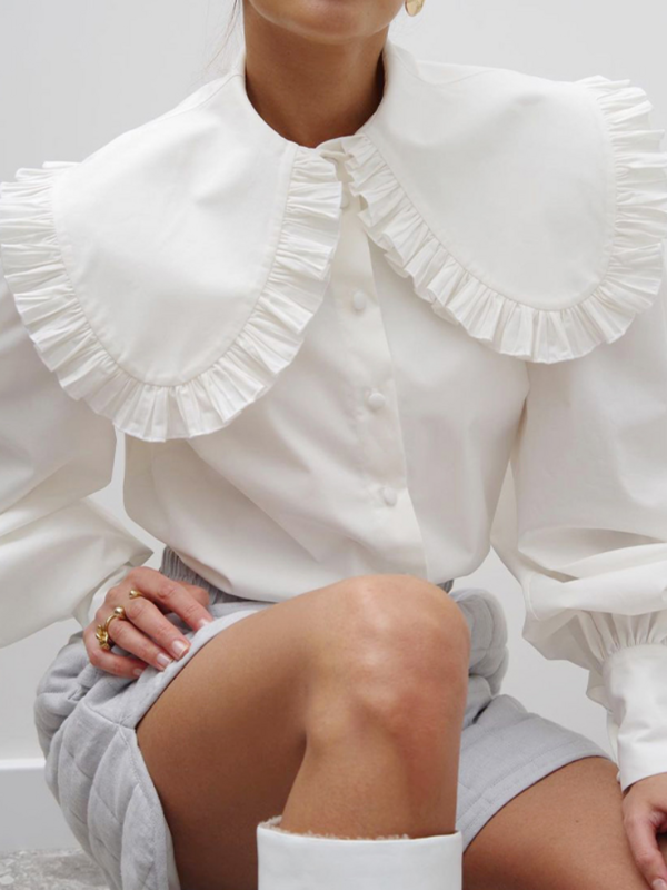 Белая рубашка, Женские винтажные Топы с длинным рукавом, женская элегантная блузка с воротником «Питер Пэн», женские однобортные блузки в стиле преппи